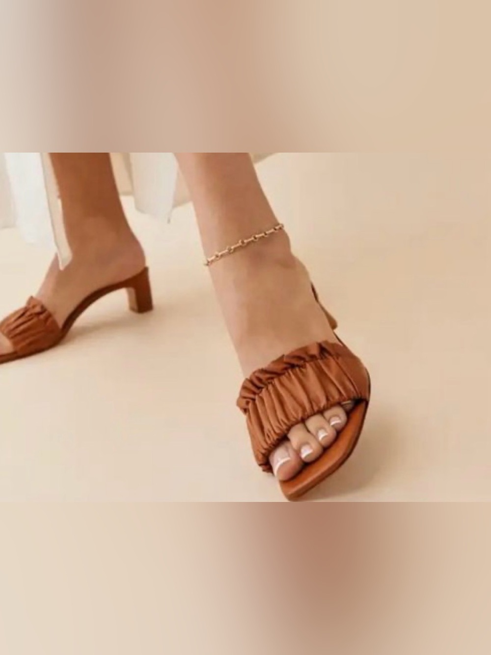 Reformation Shereen Ruched Block Heel in Pecan
